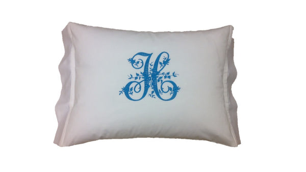 Embroidered Pillow Cover with Royal Blue H