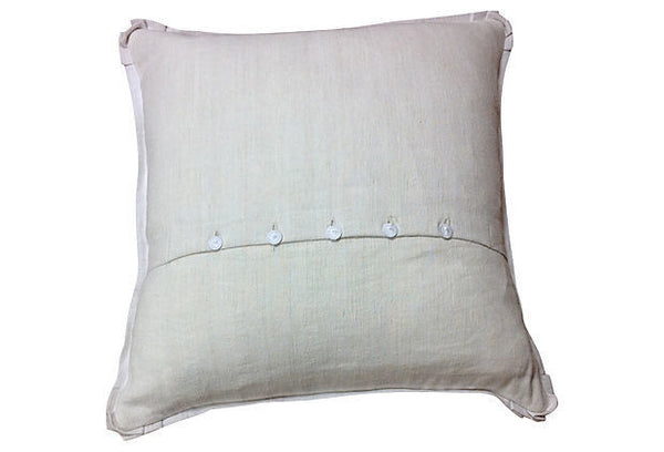 Cross-Stitched Linen Pillow Cover with Floral Design