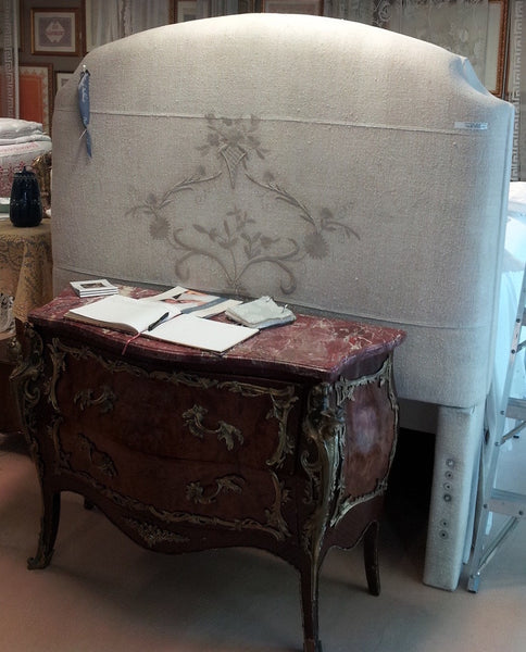 Queen Regency Style Hand-Loomed Linen Upholstered Headboard
