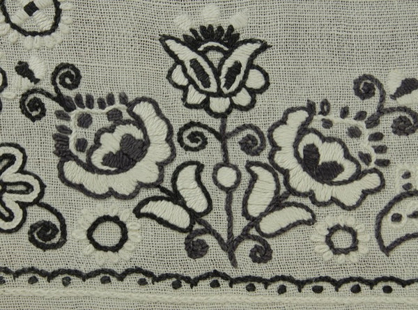 Black White Floral Embroidered Antique Tablecloth Motif