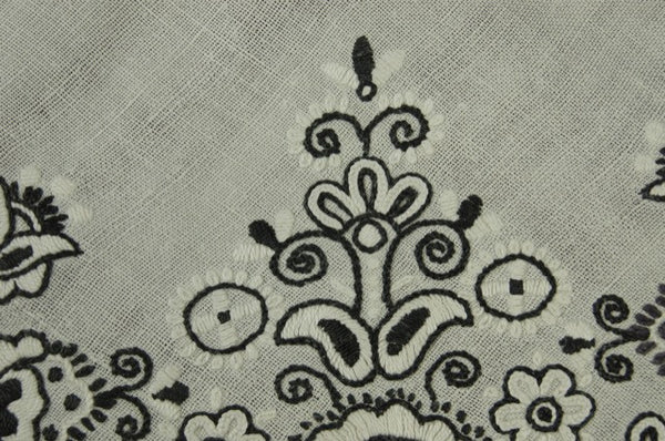 Black White Floral Embroidered Antique Tablecloth Pandora de Balthazar