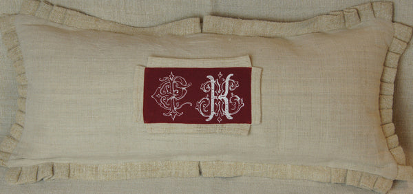 Linen Lumbar Pillow Cover with Embroidered CK Initials