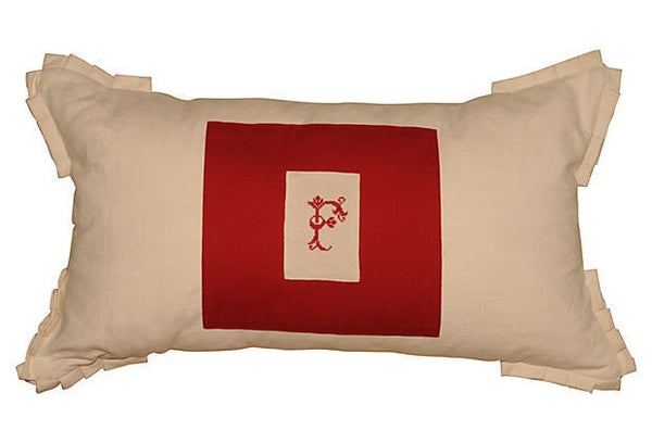 Linen Pillow Cover with Red F Monogram
