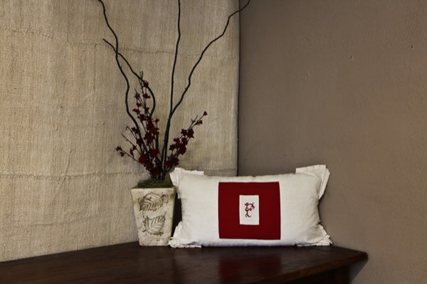 Linen Pillow Cover with Red F Monogram