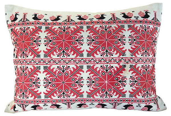Antique Turul Red and Black Linen Pillow Cover