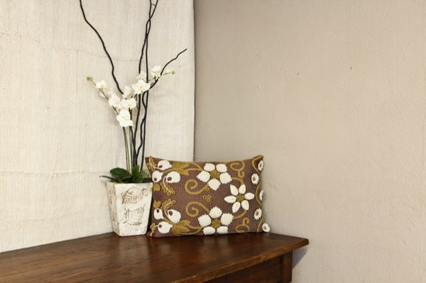 Antique Raised Flower Linen Pillow Cover