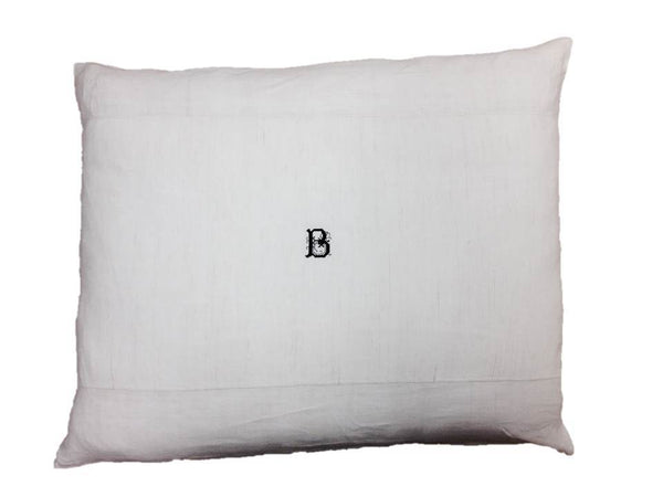 Monogrammed Antique Hand-Loomed B Linen Pillow Cover
