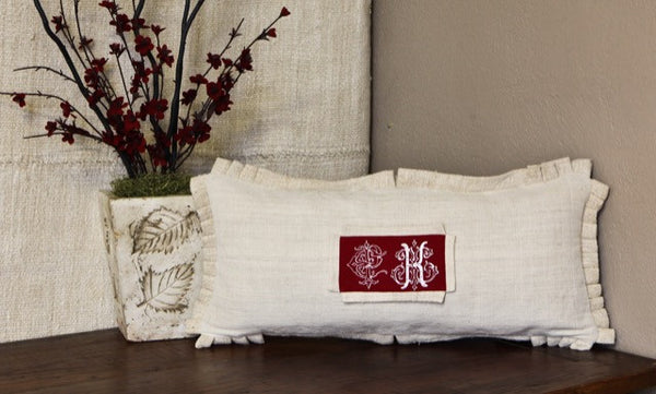 Linen Lumbar Pillow Cover with Embroidered CK Initials