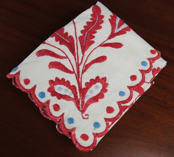 Rare Linen Raised Embroidered Table Runner Folded