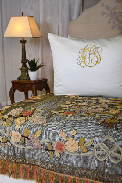 Metallic Bed Cover with Silk Flowers