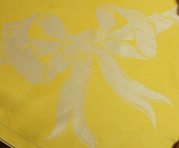 Yellow Damask Tablecloth with Ivory Bow Detail